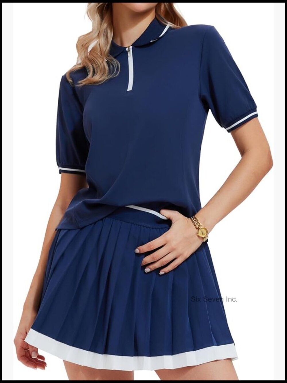 2-Piece Tennis Skirt Set with Zip Up Top, Built-In Shorts & Hidden Pocket